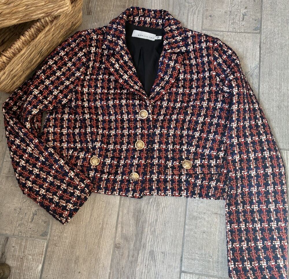 Adelyn Rae Cropped Tweed Blazer XS Preppy Chic Clueless Style Jacket